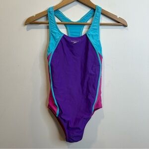 Speedo Girls Mesh Thick Strap One Piece Swim Suit Bathing Suit Purple
